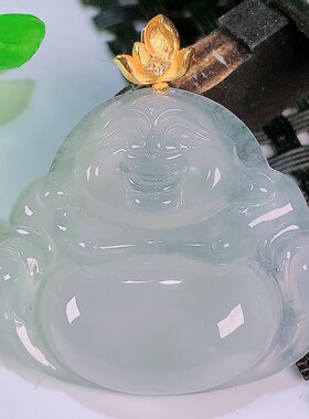 缅甸天然A货翡翠18k金镶嵌冰种起胶满色水润高端正装佛公玉石吊坠