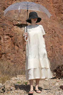 东方豆蔻新款春夏桑蚕丝柞丝女式真丝连衣裙宽松长裙旗袍101