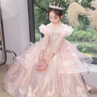 少儿主持人晚礼服轻奢女大童公主裙高级花童小女孩主持人钢琴表演