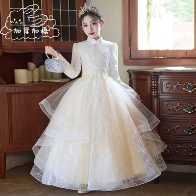 女大童秋冬季长袖公主裙高档轻奢小众礼服钢琴主持人走秀生日演出