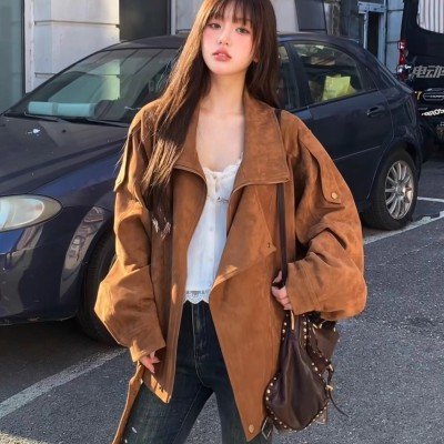 新款麂皮绒机车美拉德夹克外套女