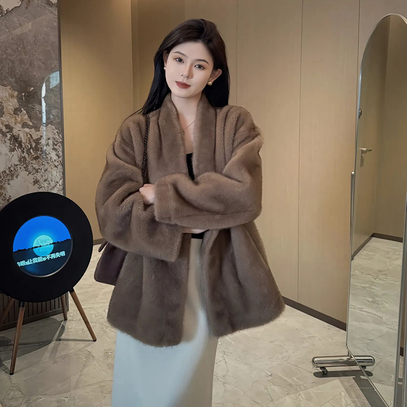 零一定制水貂绒毛绒外套女中长款