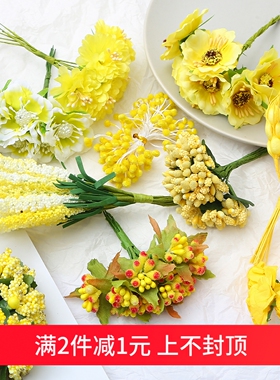 黄色仿真花亚光花蕊花芯花朵 手工diy制作发冠发簪耳饰品材料配件