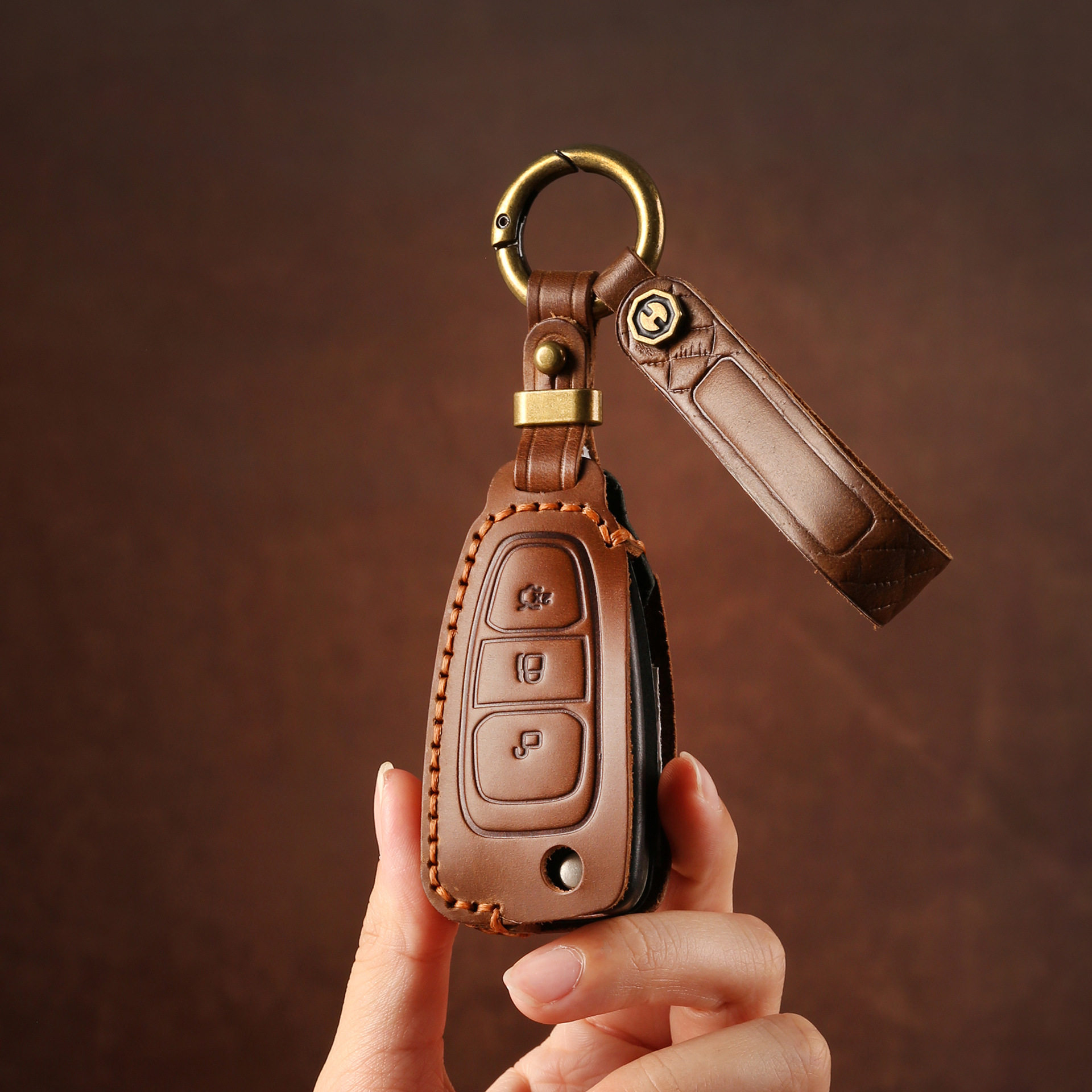 适用福特福克斯折叠专用翼虎汽车钥匙包手缝牛皮钥匙扣保护套