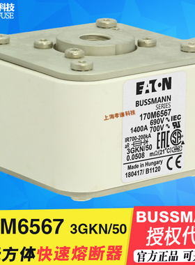 BUSSMANN陶瓷熔断器熔芯170M6567 690V/1400A保险丝2GKN/50快断UL