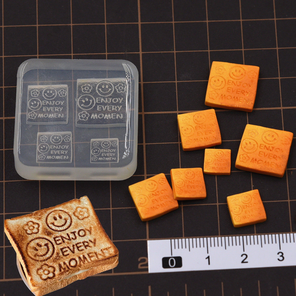 粘土食玩吐司片模 diy迷你面包片笑脸吐司三明治吐司包硅胶模具