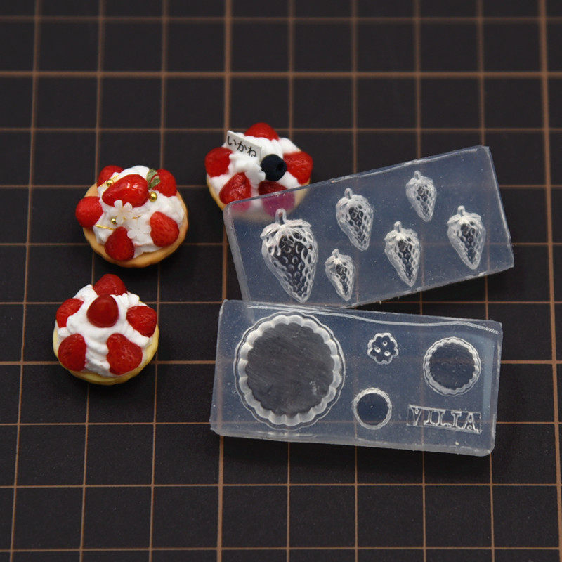 thumbnail for Mini Strawberry Pie Cake Miniature Resin Clay Mold Ultra-Light Resin Clay Miniature Food Toy Silicone Mold