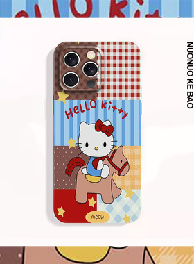 马上发财 Hello Kitty联名手机壳复古格纹拼接保护套iPhone17/16Promax荣耀VIVO华为小米14苹果15/13软硬壳