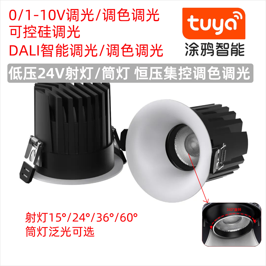 24v低压射集控智能灯DALI调光调色0-10V恒压双色温嵌入式LED筒灯