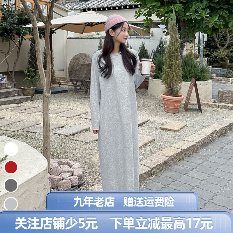 直筒高端休闲连衣裙女秋冬加绒大码胖mm显瘦无帽卫衣裙后开叉长裙