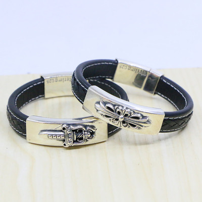 日韩风纯银配饰复古圣剑皮手环