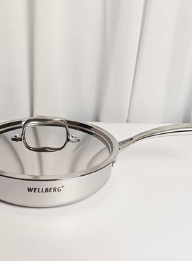 外贸出口18/10不锈钢煎锅加厚一体成型无涂层单柄22cm sauté pan