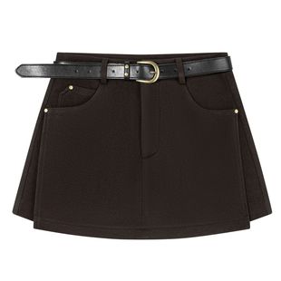 高档毛呢半身裙裤裙秋冬厚款外穿配靴子短裙裤靴裤高腰假两件洋气