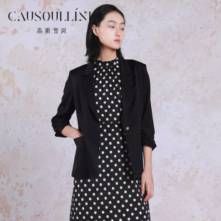 女修身 高斯雪岚高级感黑色醋脂小西装 OL职业西服外套 商场同款