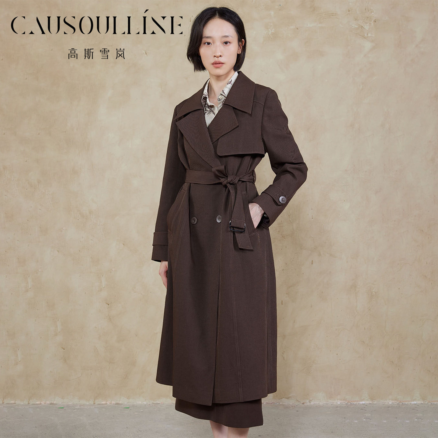 中长款翻领双排扣风衣女休闲外套