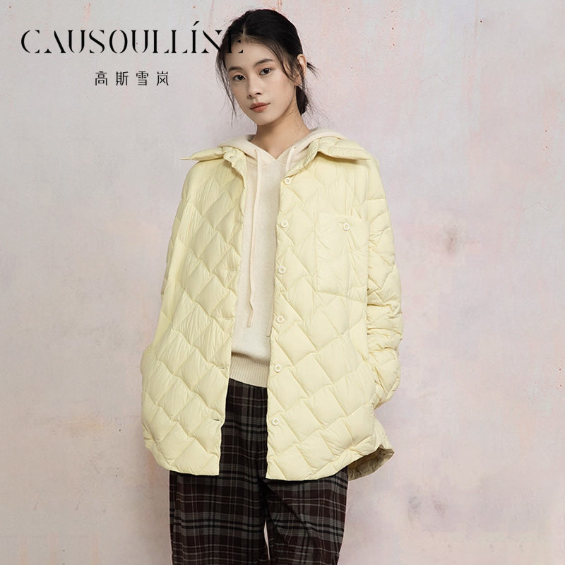 高斯雪岚薄款oversize翻领羽绒服