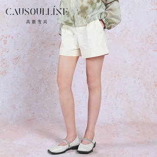 女宽松透气短款 高斯雪岚白色卡其色直筒休闲短裤 热裤 商场同款