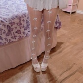 contrast line fishnet Bowknot tights蝴蝶夹镂空渔网连裤 袜