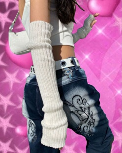 套手臂套Arm warmers 保暖针织弹力指洞袖 y2kslut外贸ins欧美冬季