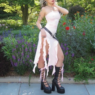 Balletcore Dress Black Tube Midi Ruffles Y2k