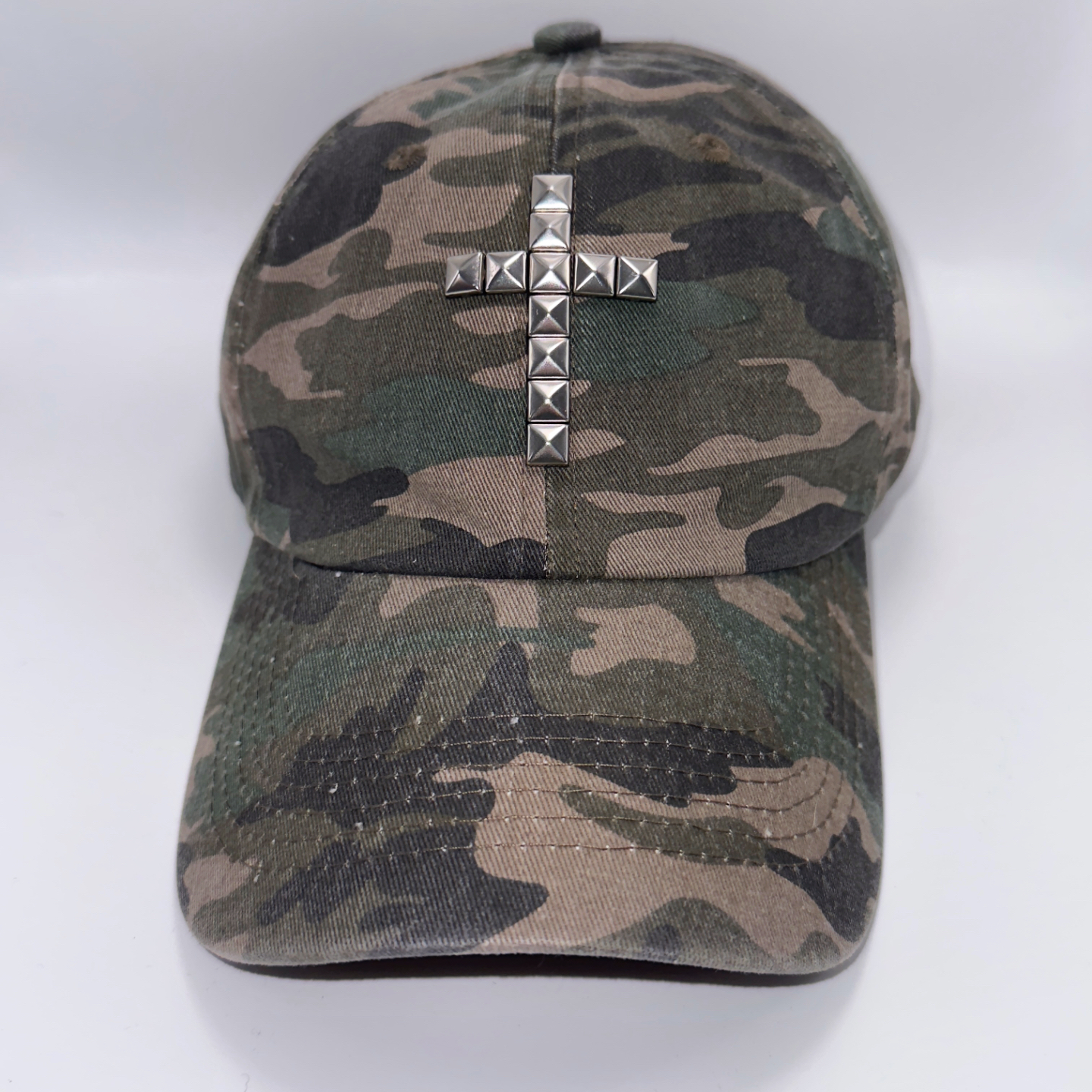 y2kslut原创自制小众街头复古做旧十字架铆钉迷彩鸭舌帽棒球帽
