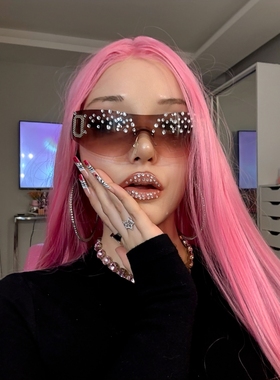 Y2kslut欧美ins辣妹时髦个性一体无框点钻太阳眼镜防紫外线墨镜女