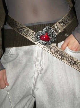 Love Gothic Punk Retro Relief y2k Vintage PU Painting Belt