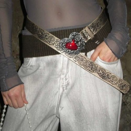 Love Gothic Punk Retro Relief y2k Vintage PU Painting Belt