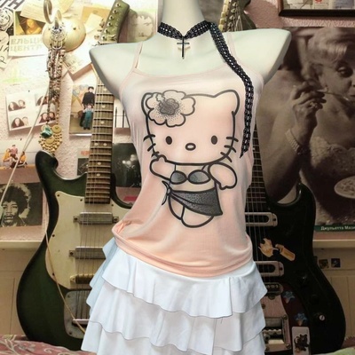 y2kslut原创自制手绘恶搞夏季新款修身冰丝轻亚穿搭吊带背心女
