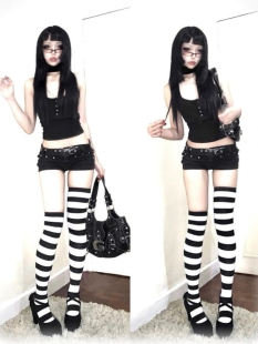 y2Kslut小众朋克亚文化摇滚个性 高筒过膝针织保暖袜子条纹长筒袜