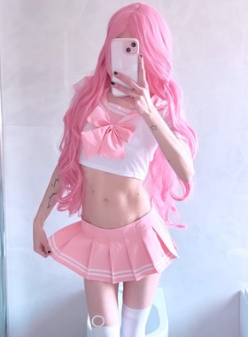 Y2kslut外贸cos日系二次元原宿辣妹可爱蝴蝶结水手服百褶裙jk套装