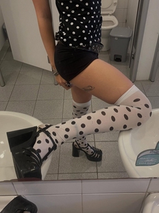 Y2kslut欧美ins个性 小众时髦辣妹波点印花长筒袜过膝袜大腿袜女