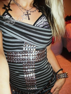 复古条纹印花一字肩上衣 y2kslut欧美辣妹90s小众时髦vintage美式