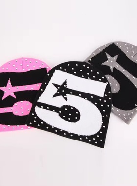 Y2kslut欧美ins个性小众时髦涉谷辣妹星星铆钉针织帽毛线帽冷帽