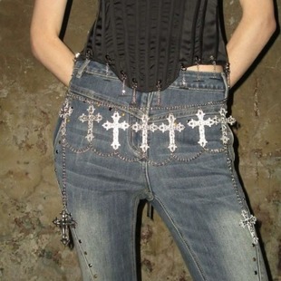 y2kslut亚文化个性 小众哥特暗黑赛博朋克多层十字架腰链腰部配饰