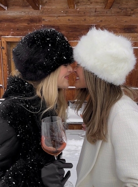 y2kslut跨境ins冬季保暖毛茸茸仿貂毛狐狸毛环保皮草包头水桶帽