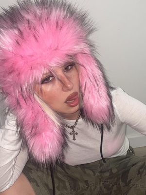 Y2kslut欧美ins个性小众嬉皮时髦辣妹仿貂毛夸张嘻哈毛绒绒雷锋帽