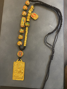 暖暖沙金饰品生肖牌编绳项链精工盘缠加九色桶珠五路财神千里江山