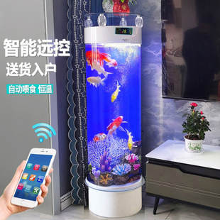 智D能落地金鱼 鱼缸客厅小型圆柱亚克力水族箱家用生态免换水立式