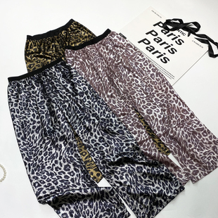 长裤 美式 缎面拖地休闲裤 摩登复古亮面粉色豹纹阔腿裤 女 ins博主款