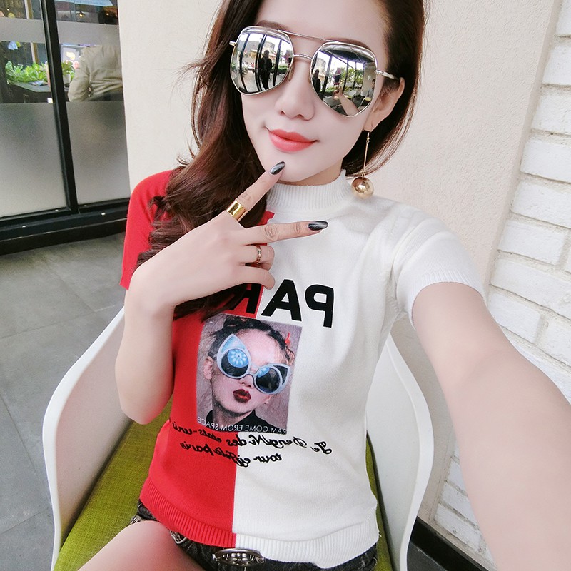 ÌÆÊ¨µ¤ÄÝпîÅ®×°¿íËɶÌÐä³±TÐô°Ù´î×ÖĸÐÞÉí°ëÐäÕëÖ¯´òµ×ÉÀÉÏÒÂ