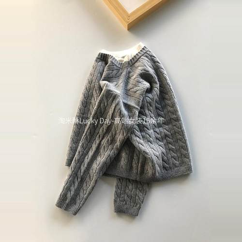 鄂尔家商场同款100纯羊毛圆领毛衣撞色绞花套头针织衫女假两件上