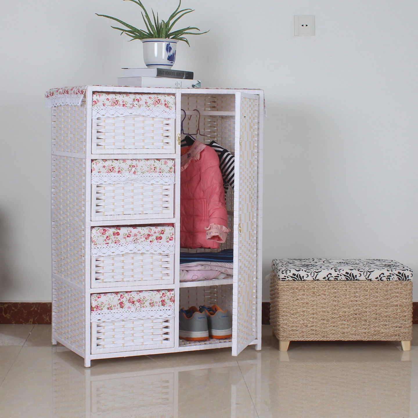 田园宝宝衣柜儿童玄关收纳柜抽屉式简易衣柜收纳柜子储物柜婴衣橱