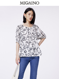 女2024春夏新款 气质一字领上衣MO12AB053 衬衫 Migaino曼娅奴法式