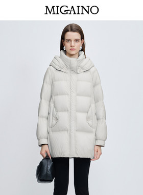 曼娅奴女装秋冬新款时尚感保暖白鸭绒连帽羽绒服MP42IB020