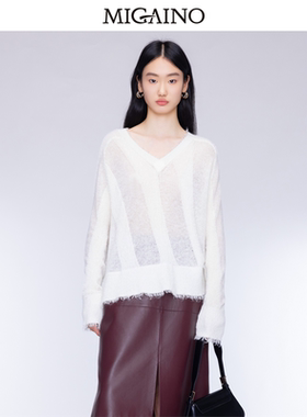 Migaino曼娅奴女装2024年秋新款V领时尚软糯流苏套头衫MO32WH212