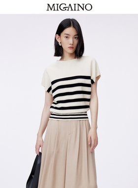Migaino曼娅奴套头针织衫女2024春夏新款小个子条纹上衣MO12KW248