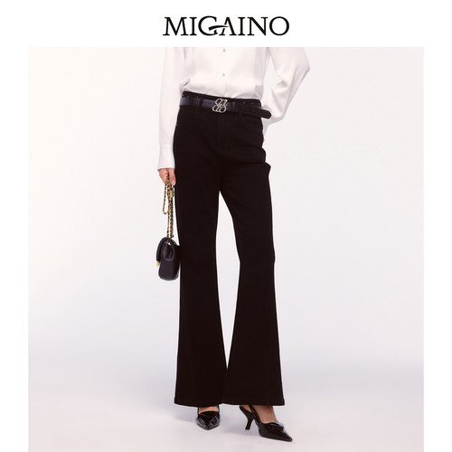 Migaino曼娅奴女装2024年冬季新款显瘦高腰微喇牛仔裤潮MO42NC006