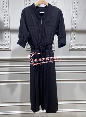 曼娅奴2024年春季拉链V领腰带显瘦百搭连衣裙女MO12DC028