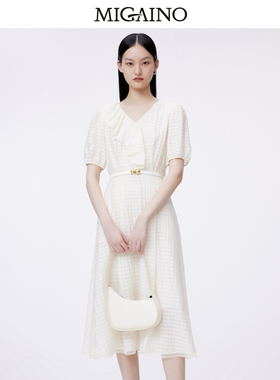 Migaino曼娅奴气质连衣裙女2024春新款法式高级感A字裙MO12DA020